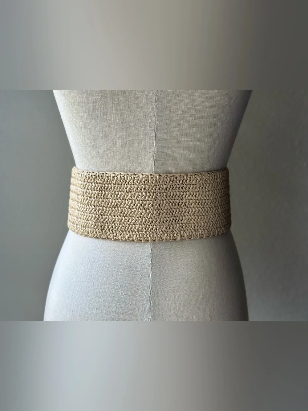 Polo Ralph Lauren Raffia Belt Beige Brown Woven Leather Trim Whipstitch Womens S